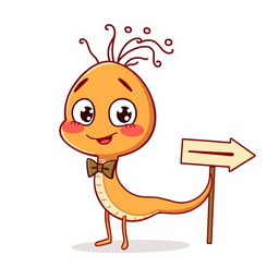 A cartoonish small sperm with large eyes transforming into a larger sperm with a bowtie beneath its neck and sparse curly hair on its head, following an arrow sign