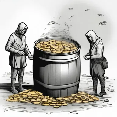 The author described a scene in the book where the characters stumbled upon an abroach barrel filled with gold coins.