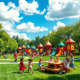 A vibrant and colorful playground filled with various activities for children of all ages