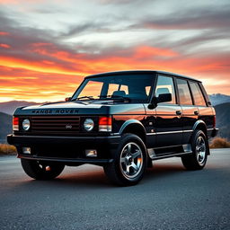 A stunning Range Rover Classic depicted as a muscle car, showcasing its powerful stance with an aggressive front grille and bold wheel arches