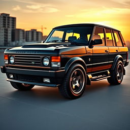 An ultra-realistic image of a Range Rover Classic transformed into a muscle car