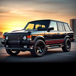An ultra-realistic image of a Range Rover Classic transformed into a muscle car