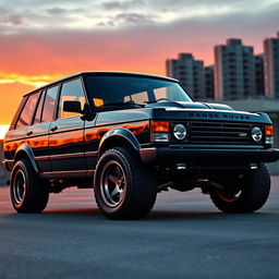 An ultra-realistic image of a Range Rover Classic transformed into a muscle car