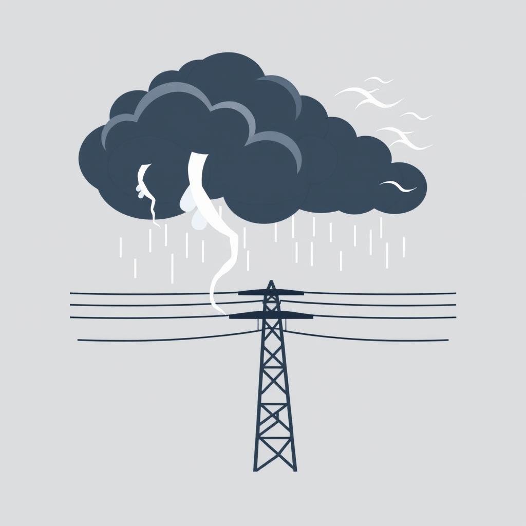 A vector icon designed for an academic presentation in a Bachelor of Science in Electrical and Electronics Engineering (EEE), depicting storms over transmission lines