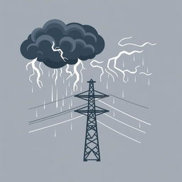 A vector icon designed for an academic presentation in a Bachelor of Science in Electrical and Electronics Engineering (EEE), depicting storms over transmission lines