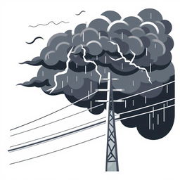 A vector icon designed for an academic presentation in a Bachelor of Science in Electrical and Electronics Engineering (EEE), depicting storms over transmission lines