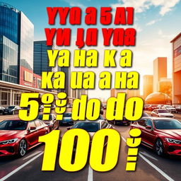 A visually striking advertisement photo featuring a bold and eye-catching text that reads "ВЫКУП ВАШЕГО АВТО ВЫШЕ СЛИВА НИЖЕ РЫНКА ОТ 5КК до 100КК"