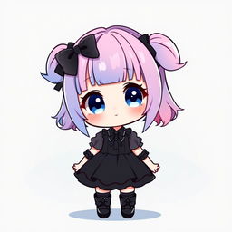 A chibi girl stands confidently, looking directly at the viewer with a closed mouth smile