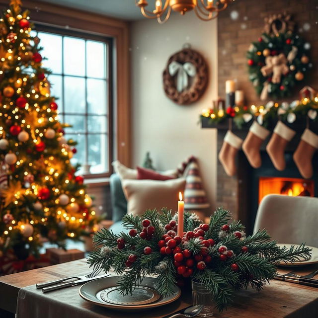 A cozy and beautifully decorated Christmas dining room