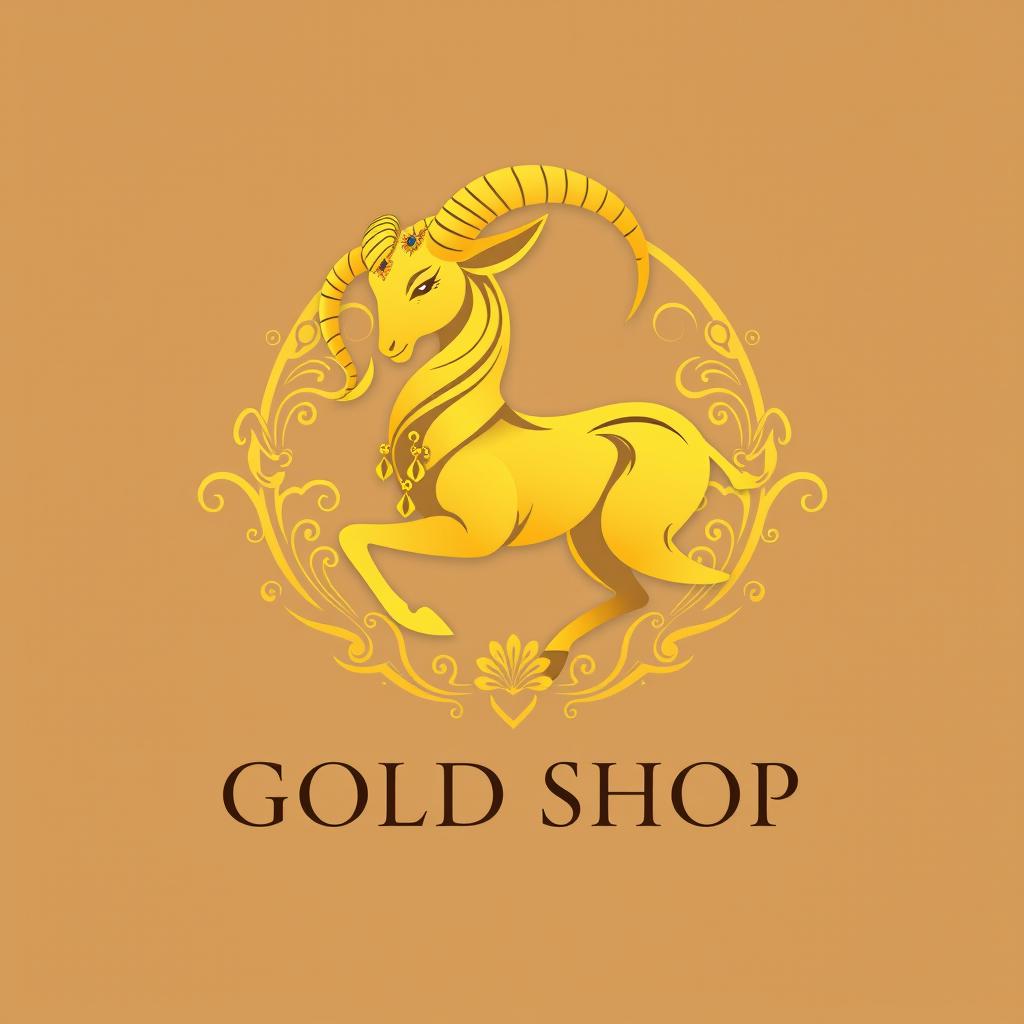 A luxurious logo design for a gold shop featuring a stylized ram (قوچ)