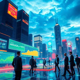 A futuristic digital landscape representing financial intelligence, featuring advanced graphs and data analytics visualizations in vibrant colors