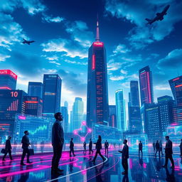A futuristic digital landscape representing financial intelligence, featuring advanced graphs and data analytics visualizations in vibrant colors