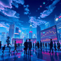 A futuristic digital landscape representing financial intelligence, featuring advanced graphs and data analytics visualizations in vibrant colors
