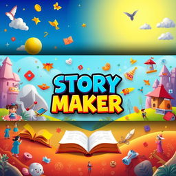 A vibrant YouTube banner designed for a channel called 'STORY MAKER'