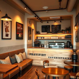 A cozy and inviting classic coffee shop interior design, measuring approximately 20 meters in length