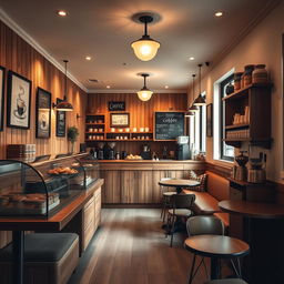 A cozy and inviting classic coffee shop interior design, measuring approximately 20 meters in length