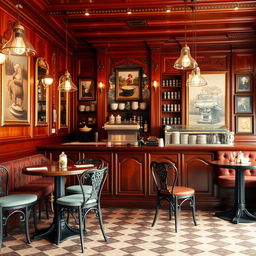 A traditional classic coffee shop interior design, spanning approximately 20 meters