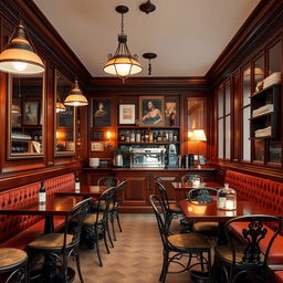 A traditional classic coffee shop interior design, spanning approximately 20 meters