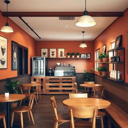A budget-friendly classic coffee shop interior design, about 20 meters in length