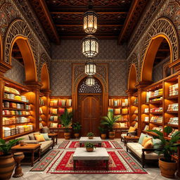 A classic Arabic-inspired retail store interior design, spanning approximately 20 meters