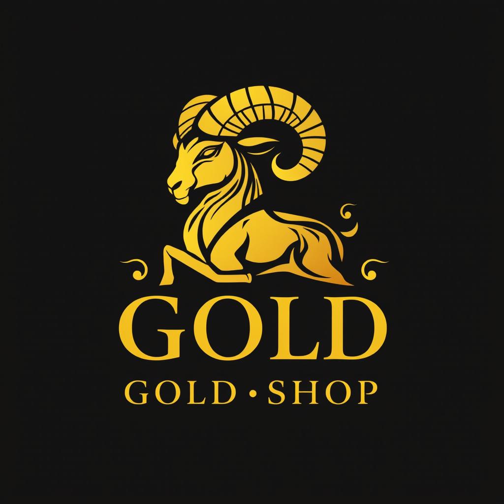 A sleek and modern logo design for a gold shop featuring an intricate ram design