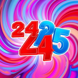 A dynamic and colorful graphic design featuring the number 24 in bright red and the number 25 in striking blue