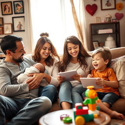 An intimate family gathering in a cozy living room