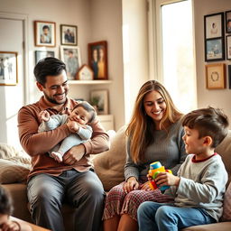 An intimate family gathering in a cozy living room
