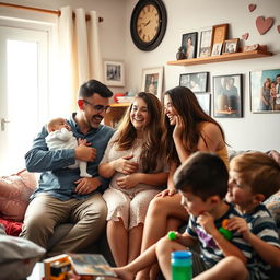 An intimate family gathering in a cozy living room