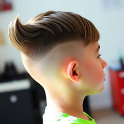 A close-up view of a stylish low fade haircut for a young boy