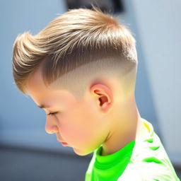 A close-up view of a stylish low fade haircut for a young boy