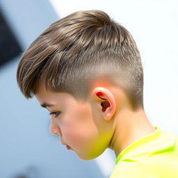 A close-up view of a stylish low fade haircut for a young boy