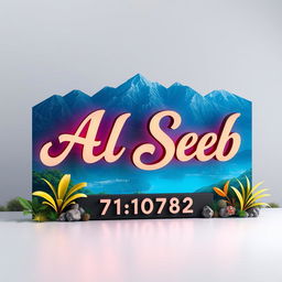 A beautifully designed 3D sign board showcasing the name 'Al Seeb' prominently in an artistic font