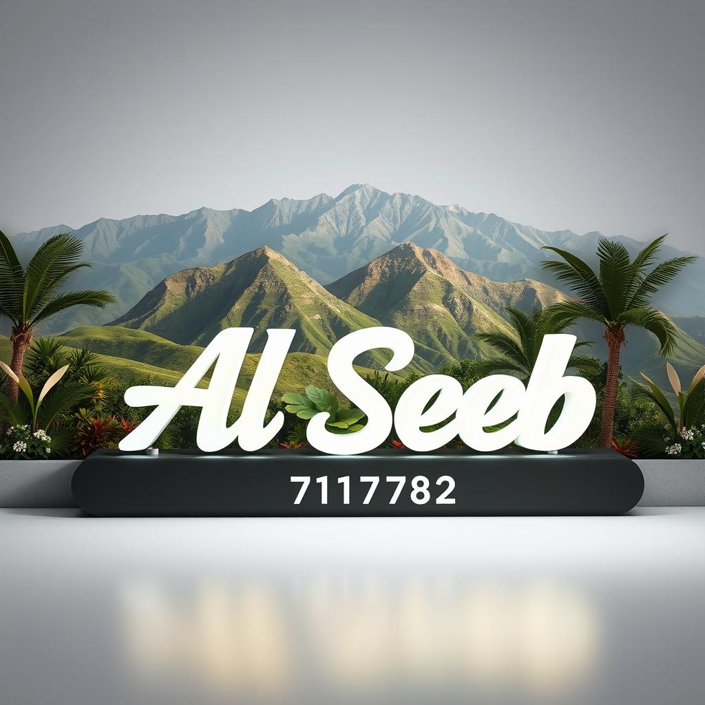 A beautifully designed 3D sign board showcasing the name 'Al Seeb' prominently in an artistic font