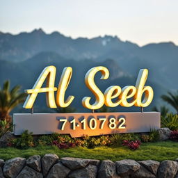 A beautifully designed 3D sign board showcasing the name 'Al Seeb' prominently in an artistic font