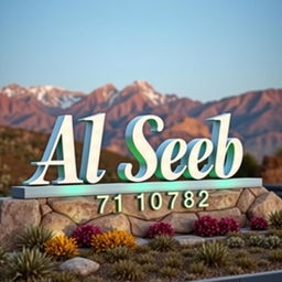 A visually striking 3D sign board displaying the name 'Al Seeb' in an elegant, bold font