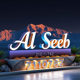 A visually striking 3D sign board displaying the name 'Al Seeb' in an elegant, bold font