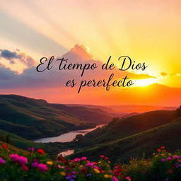 A serene and vibrant landscape at sunset, showcasing a beautiful natural scene with rolling hills and a calm river reflecting the colorful sky