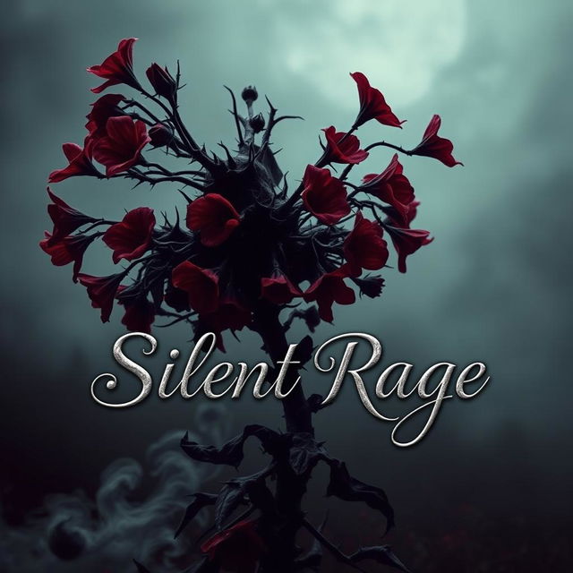 A dark romance book cover that symbolizes silent rage through a hauntingly beautiful plant