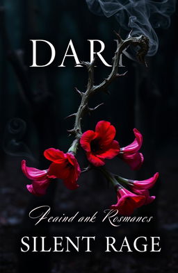 A captivating dark romance book cover featuring a twisted plant with sharp thorns, adorned with fierce and fiery flowers in vibrant reds and deep purples, symbolizing silent rage
