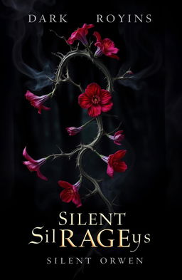 A captivating dark romance book cover featuring a twisted plant with sharp thorns, adorned with fierce and fiery flowers in vibrant reds and deep purples, symbolizing silent rage