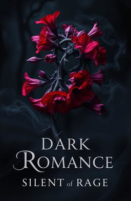 A captivating dark romance book cover featuring a twisted plant with sharp thorns, adorned with fierce and fiery flowers in vibrant reds and deep purples, symbolizing silent rage