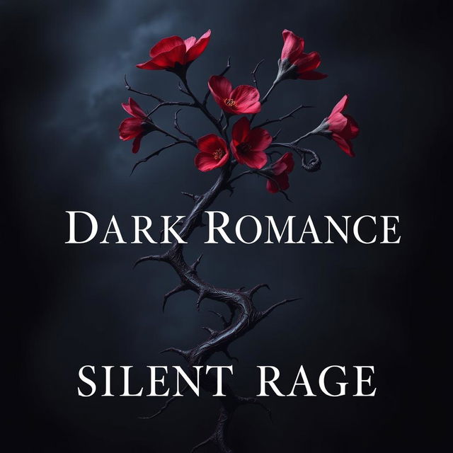 A dark romance book cover featuring a twisted plant with sharp thorns and fiery flowers in shades of deep red and dark violet, symbolizing silent rage