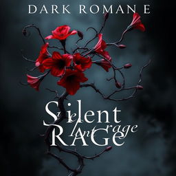A dark romance book cover featuring a twisted plant with sharp thorns and vibrant, fiery flowers in rich shades of blood red and deep purple, symbolizing silent rage