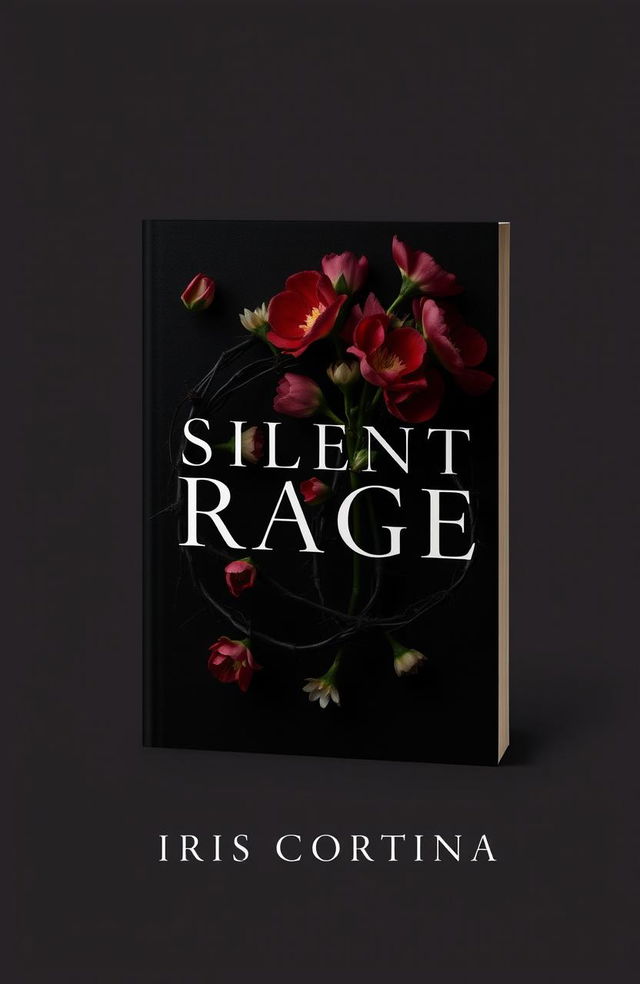 A minimalist book cover design for a dark romance novel titled 'Silent Rage' by Iris Cortina