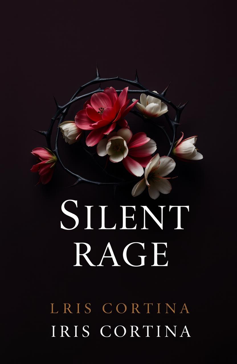 A minimalist book cover design for a dark romance novel titled 'Silent Rage' by Iris Cortina