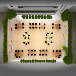 Illustrate a 20 feet by 22 feet room, accurately laid out to accommodate a seating arrangement for 24 people. Incorporate varying factors such as event type, seating style, additional room features.