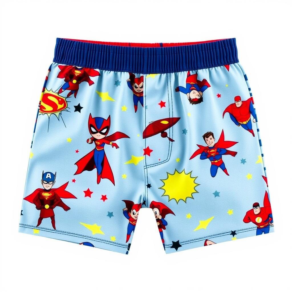 Stylish boxer shorts designed for boys, featuring colorful prints of superheroes and cartoon characters, made from soft, breathable fabric