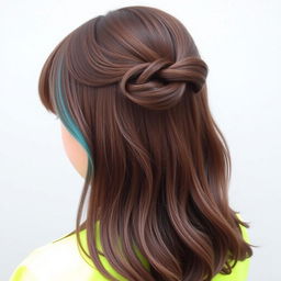 A girl with brown hair featuring a small streak of turquoise blue