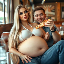 A charming 18-year-old girl with long blond hair and a thin face, radiating a combination of sexy, sweet, and innocent qualities
